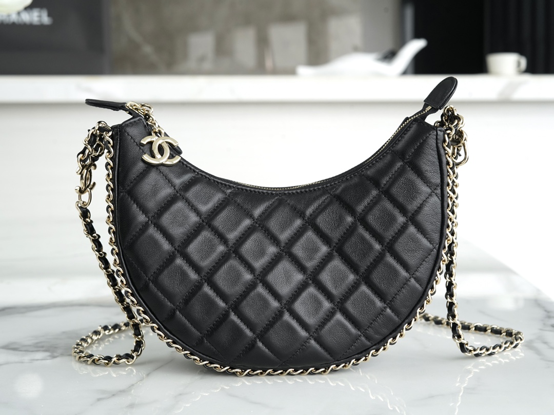 Chanel 23P Moon/Crescent Bag, Large Size, Black  