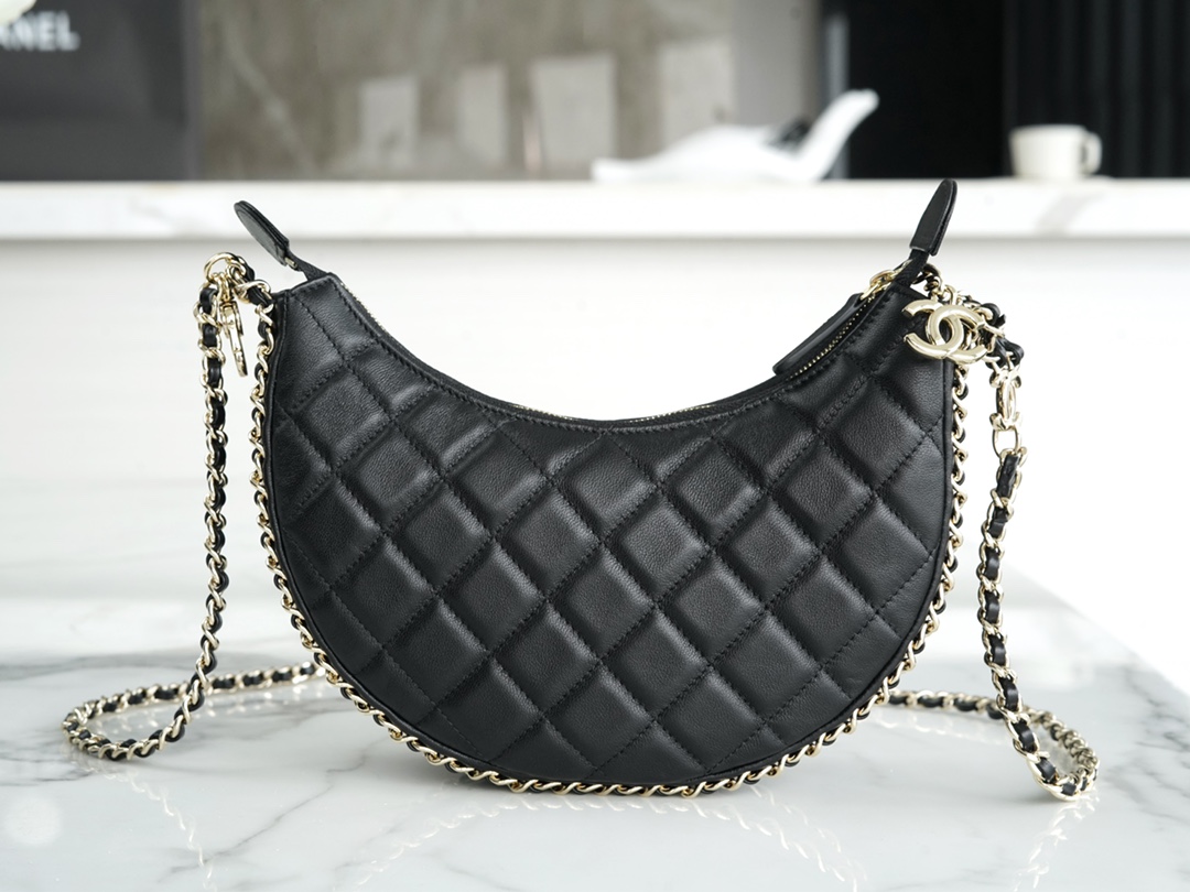 Chanel 23P Moon/Crescent Bag, Large Size, Black  