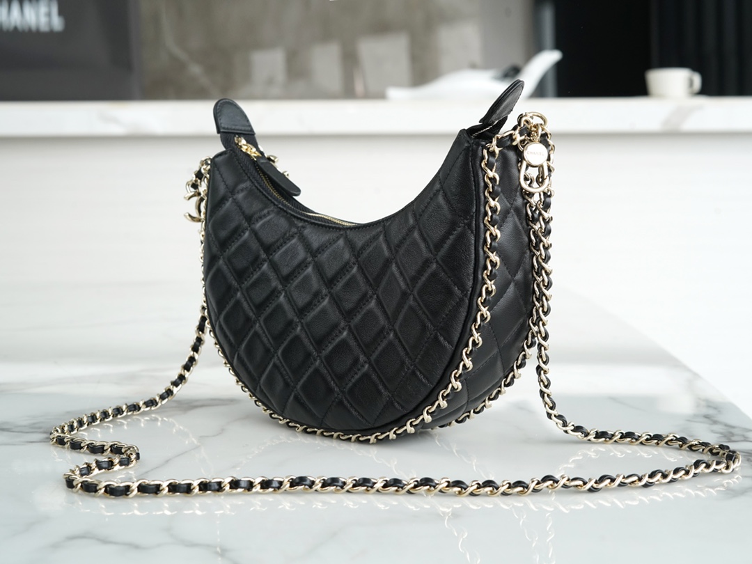 Chanel 23P Moon/Crescent Bag, Large Size, Black  