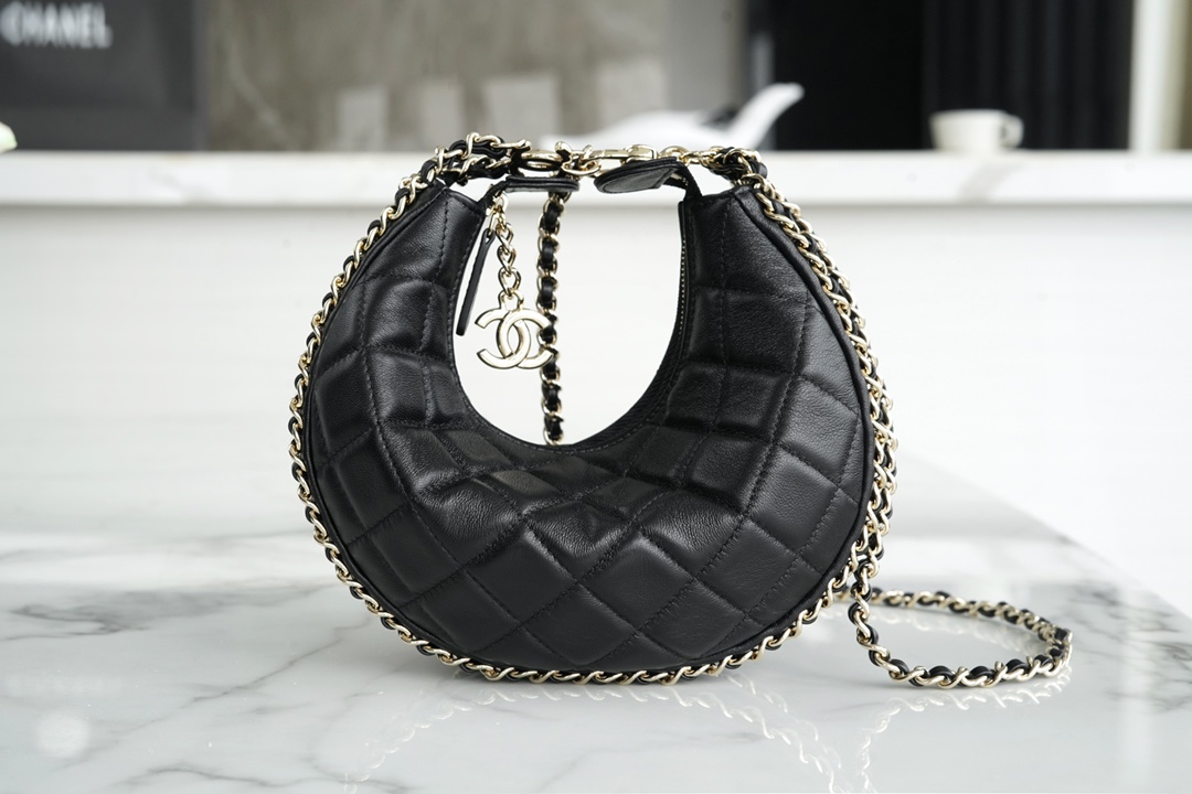 Chanel 23P Moon/Crescent Bag, Large Size, Black  