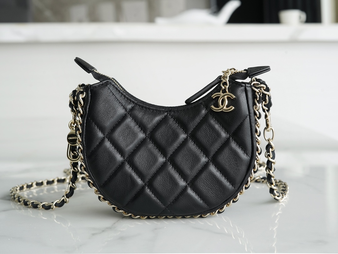 Chanel 23P Moon/Crescent Bag, Small Size, Black  