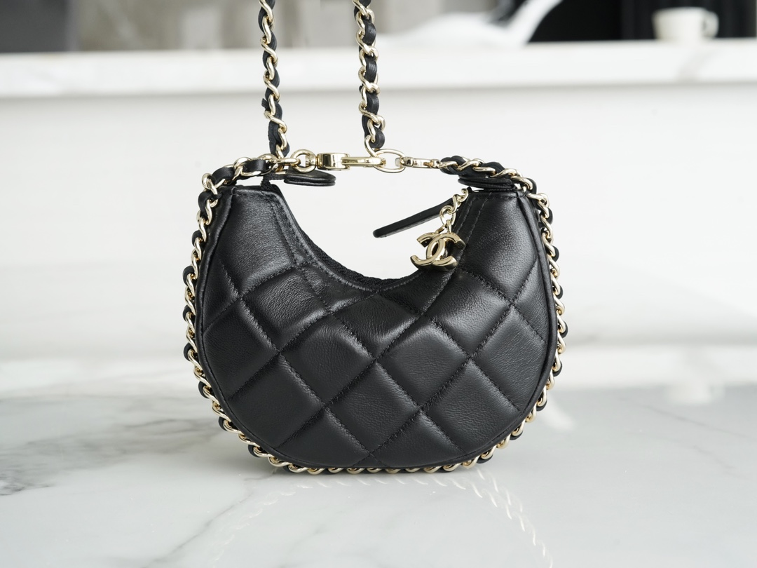 Chanel 23P Moon/Crescent Bag, Small Size, Black  