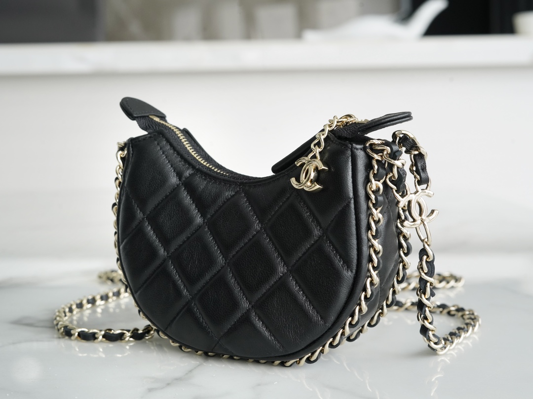 Chanel 23P Moon/Crescent Bag, Small Size, Black  