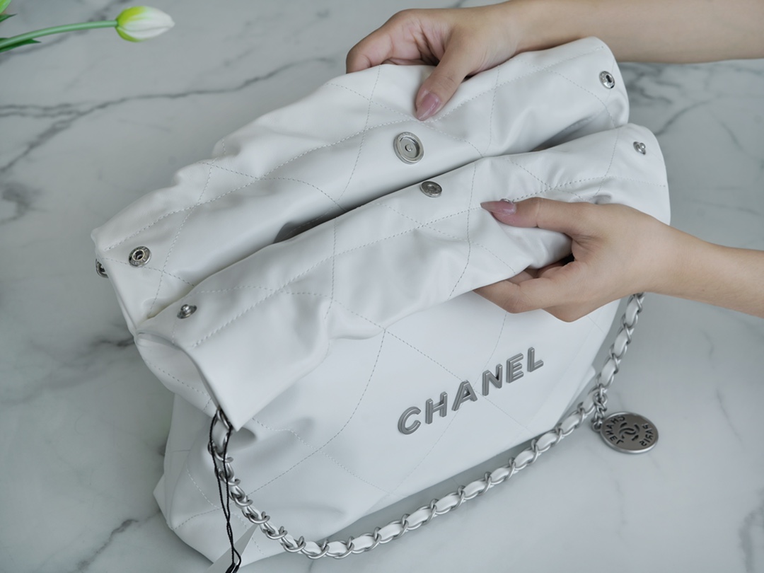 Chanel 22P Handbag, Small Size, White with Silver Hardware  