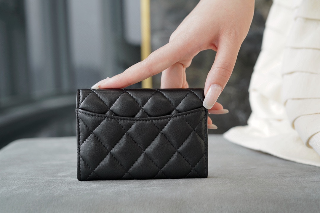 Classic Flap Card Holder, Black with Silver Hardware, Lambskin  