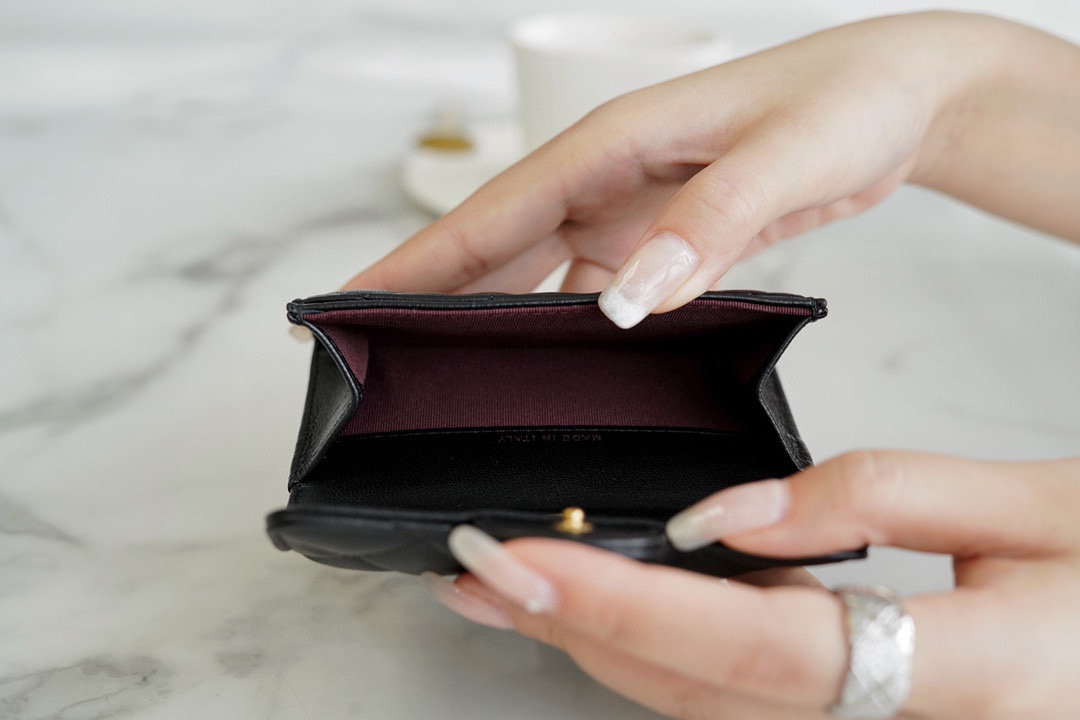 Classic Flap Card Holder, Black with Gold Hardware, Lambskin  