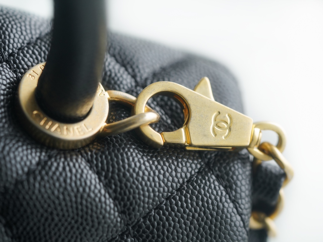 Chanel Coco Handle, Black with Leather Handle, Medium Size  