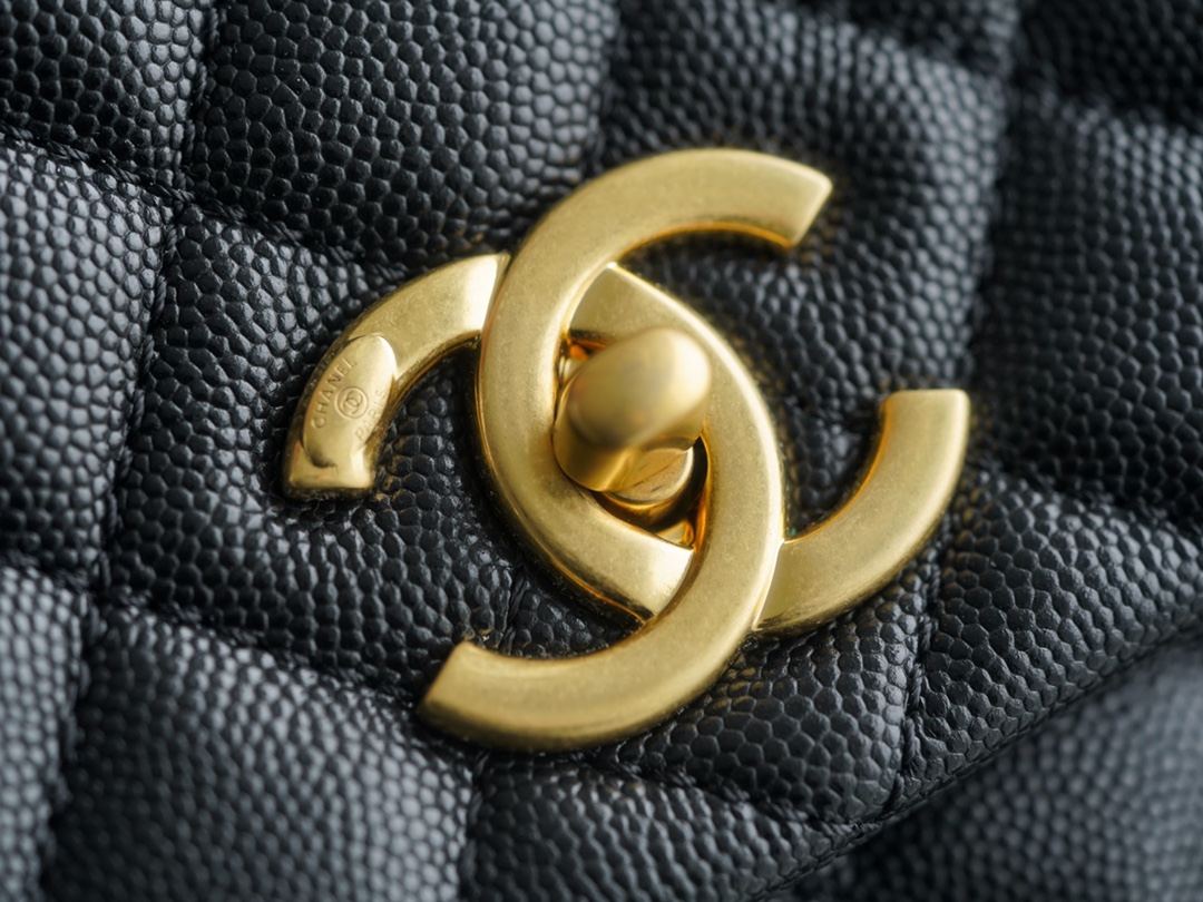 Chanel Coco Handle, Black with Leather Handle, Medium Size  