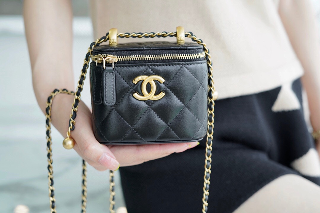 Chanel 2021 Double Gold Ball Mini Box Bag, Black  