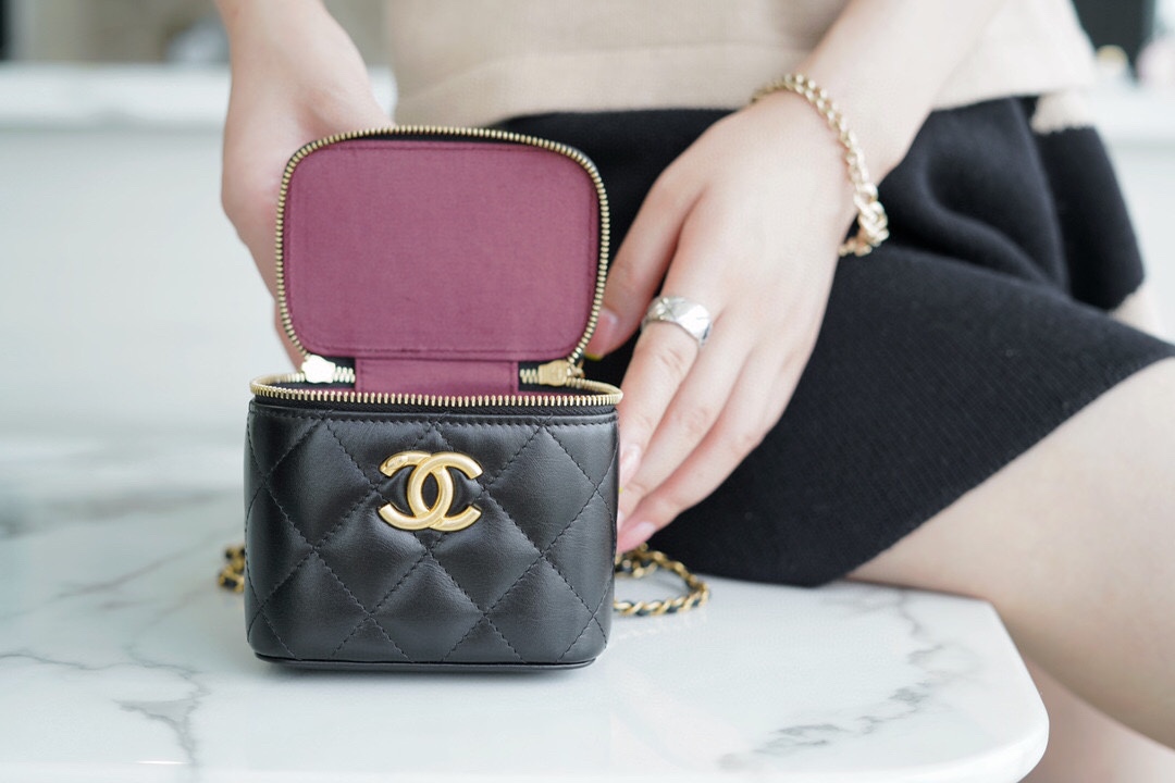 Chanel 2021 Double Gold Ball Mini Box Bag, Black  