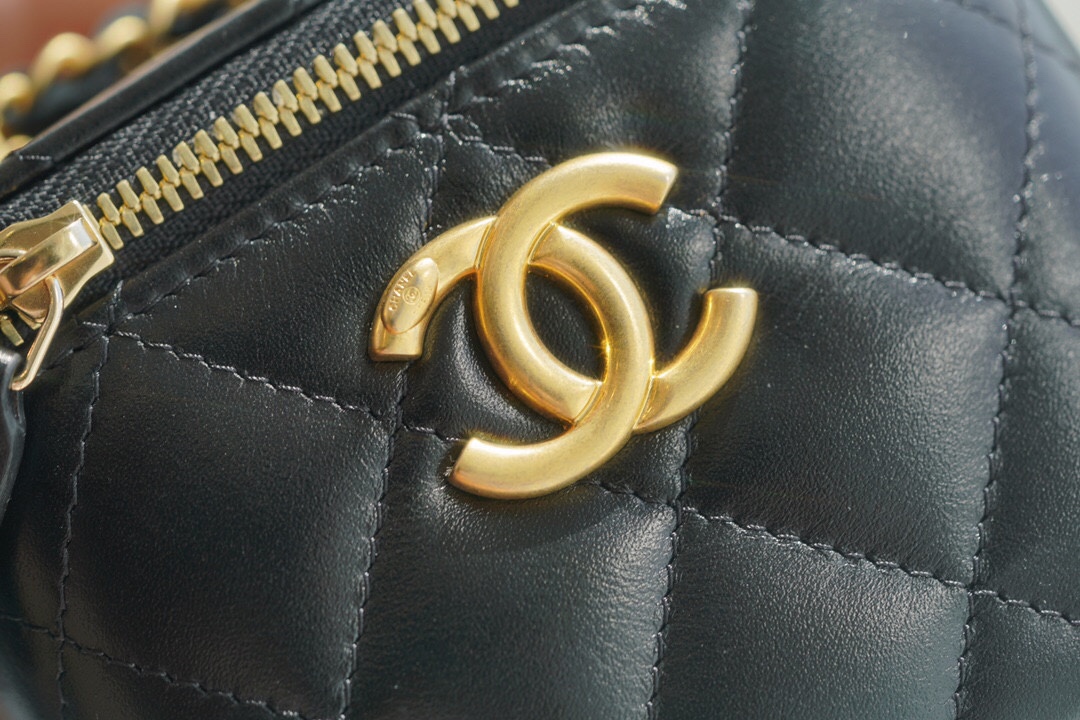 Chanel 2021 Double Gold Ball Mini Box Bag, Black  