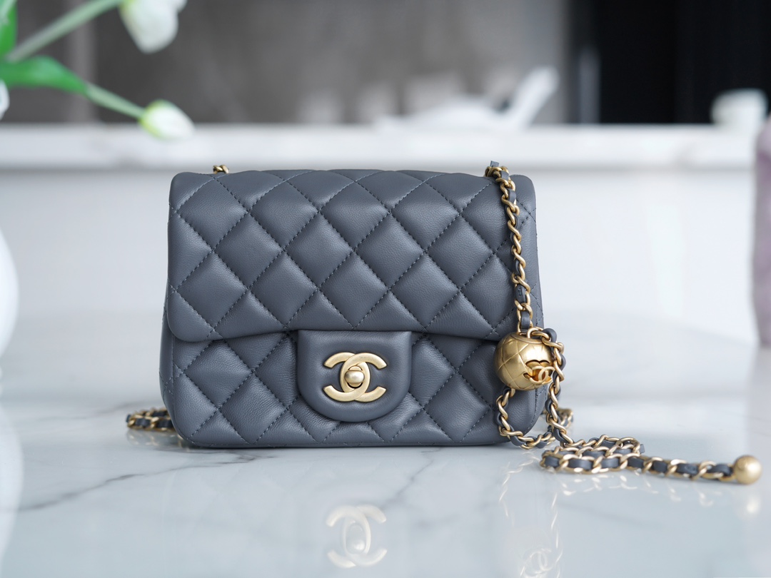 Chanel 23K Metal Ball Boy Bag, Dark Gray, Gold Metal Balls  