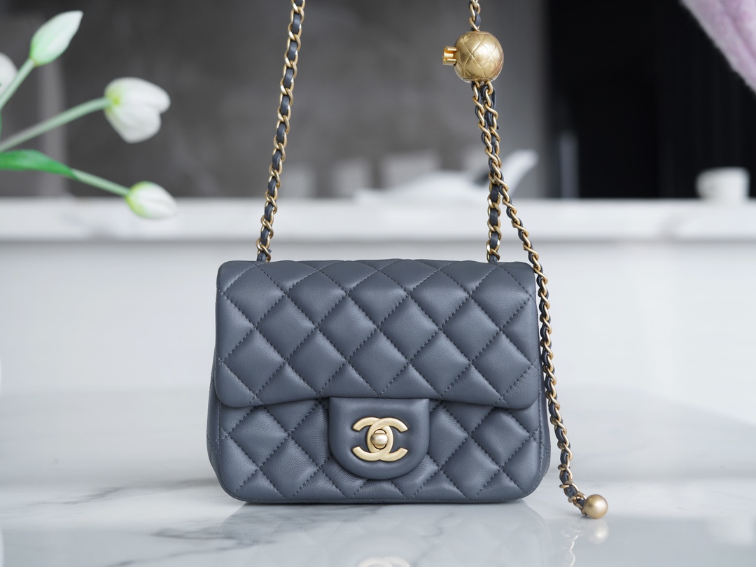 Chanel 23K Metal Ball Boy Bag, Dark Gray, Gold Metal Balls  