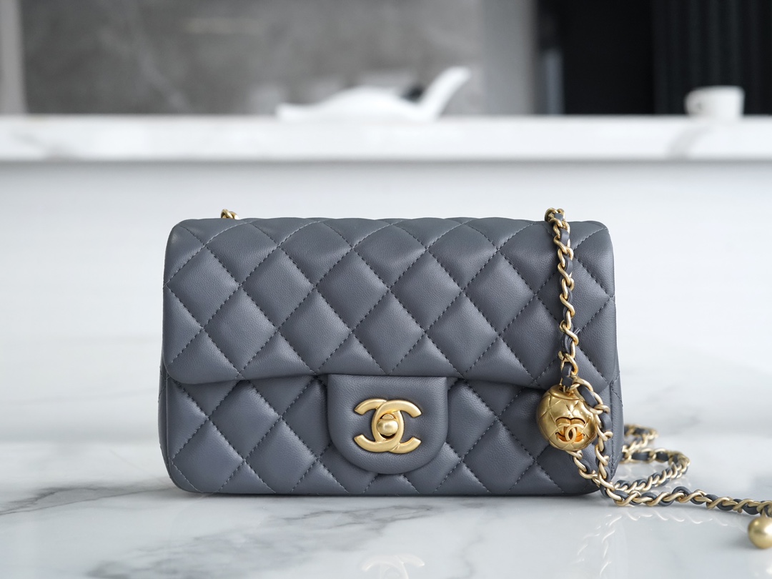 Chanel 23K Metal Ball Mini Boy Bag, Dark Gray, Gold Metal Balls  