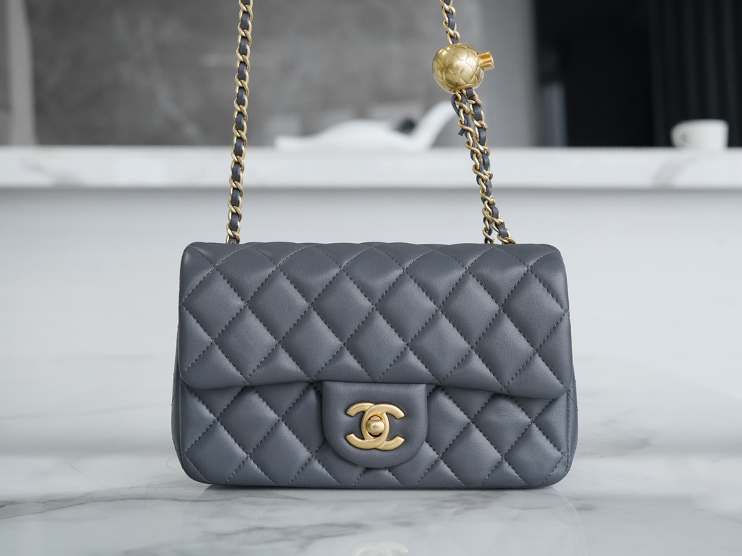 Chanel 23K Metal Ball Mini Boy Bag, Dark Gray, Gold Metal Balls  