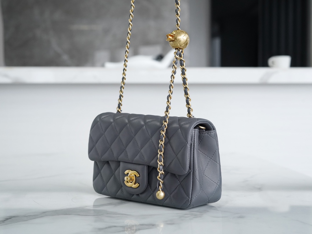 Chanel 23K Metal Ball Mini Boy Bag, Dark Gray, Gold Metal Balls  