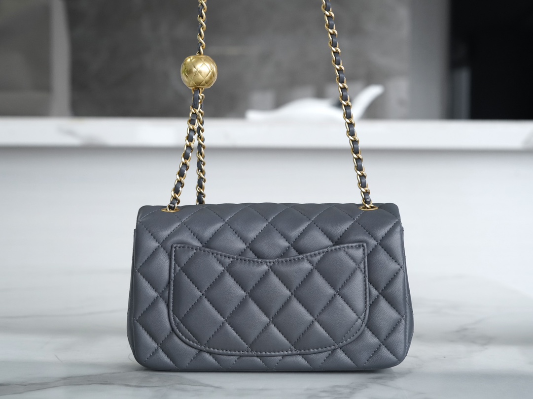 Chanel 23K Metal Ball Mini Boy Bag, Dark Gray, Gold Metal Balls  