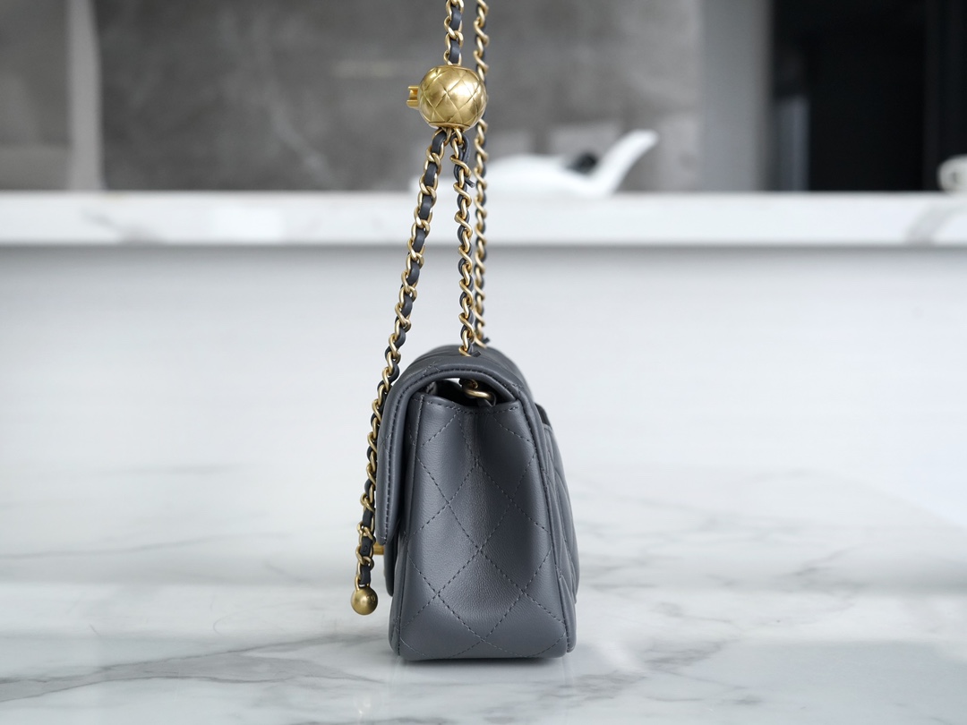 Chanel 23K Metal Ball Mini Boy Bag, Dark Gray, Gold Metal Balls  