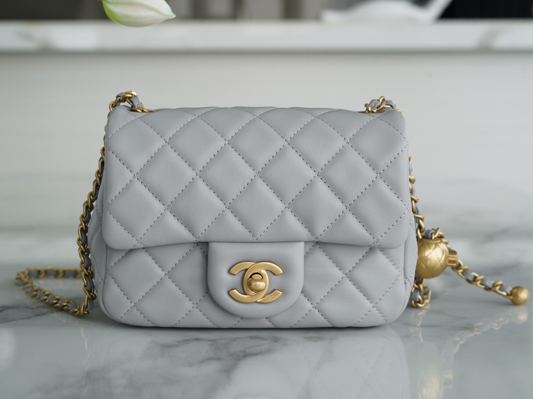 Chanel CF Metal Ball Boy Bag, Light Gray  