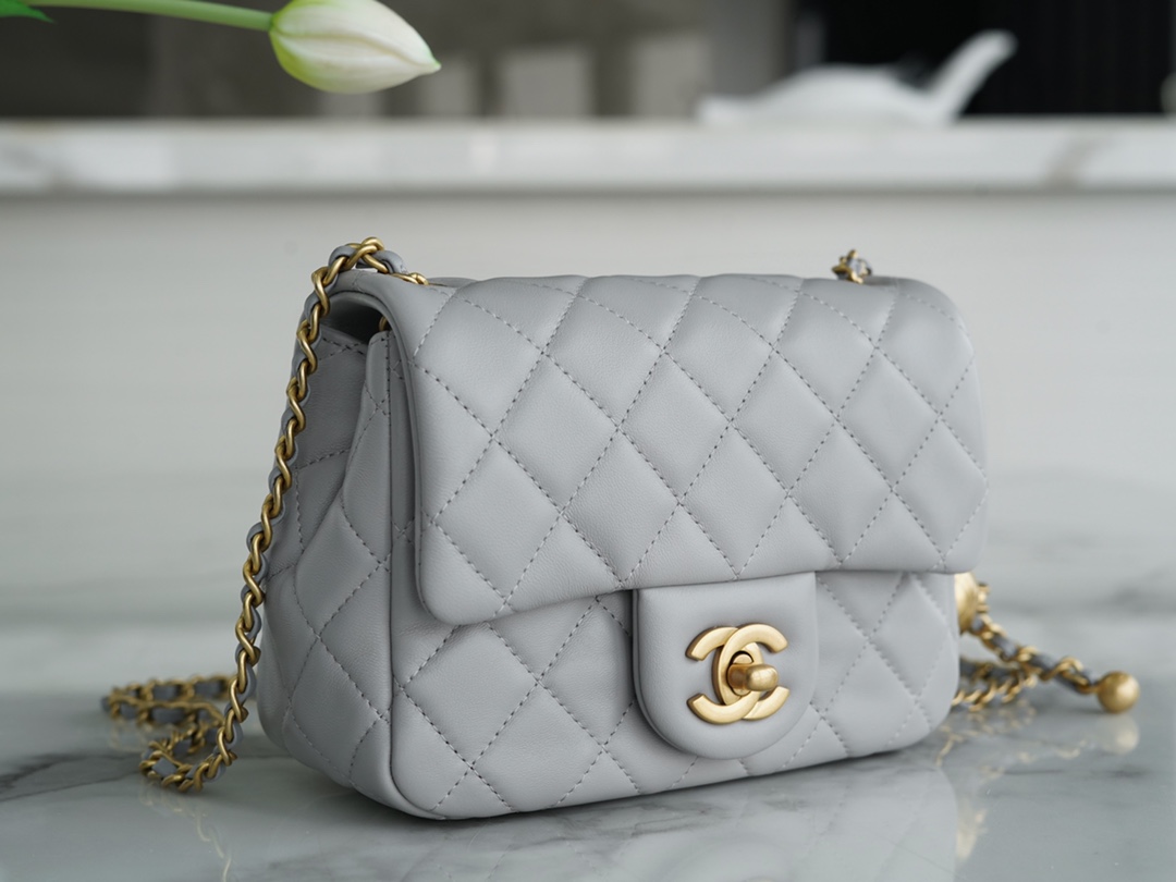 Chanel CF Metal Ball Boy Bag, Light Gray  