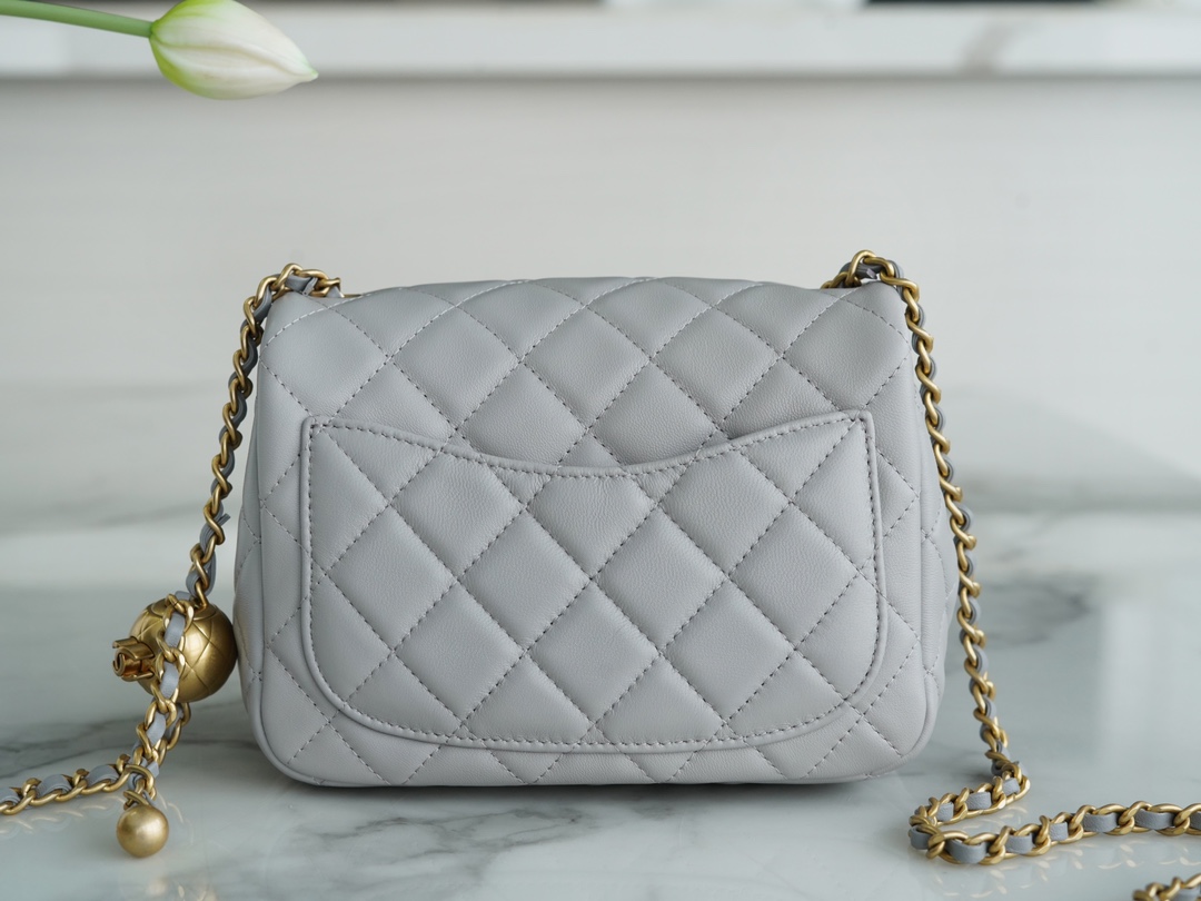 Chanel CF Metal Ball Boy Bag, Light Gray  