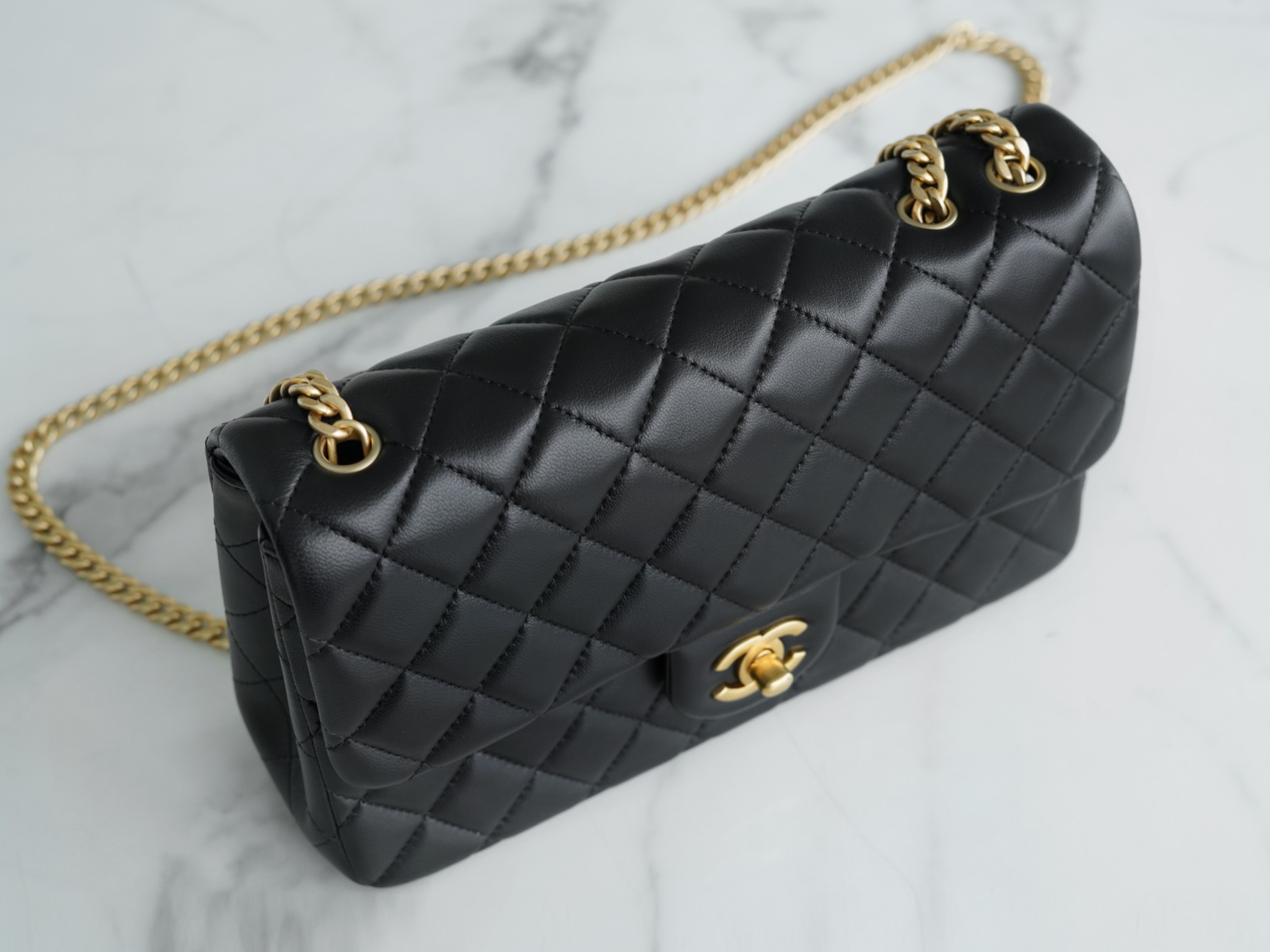 Chanel 23S Camellia Adjustable CF Mini, Black Gold, Lambskin  