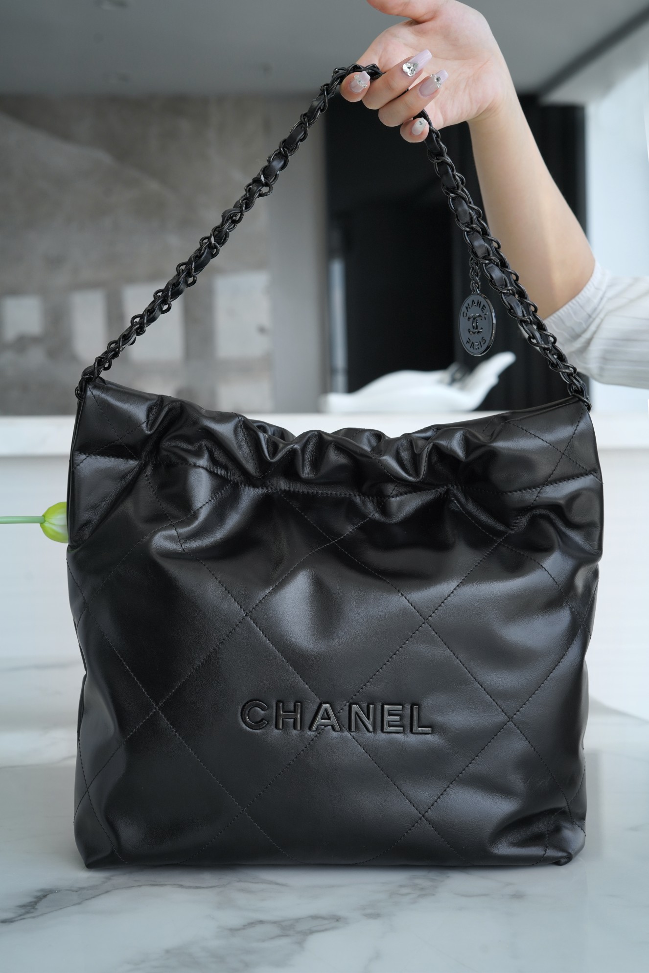 Chanel 22K 22 Bag, So Black, Full Black, Small  