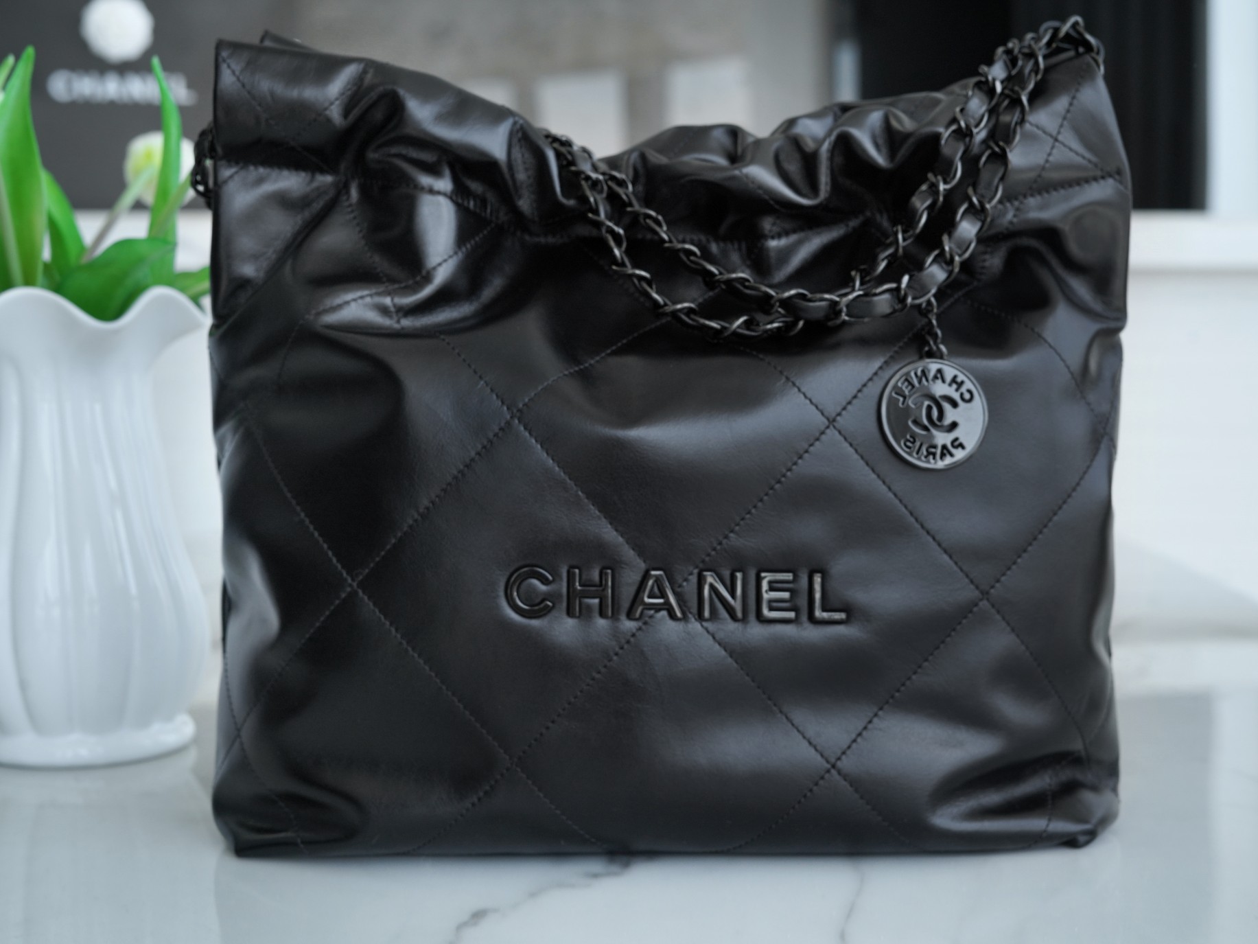 Chanel 22K 22 Bag, So Black, Full Black, Small  