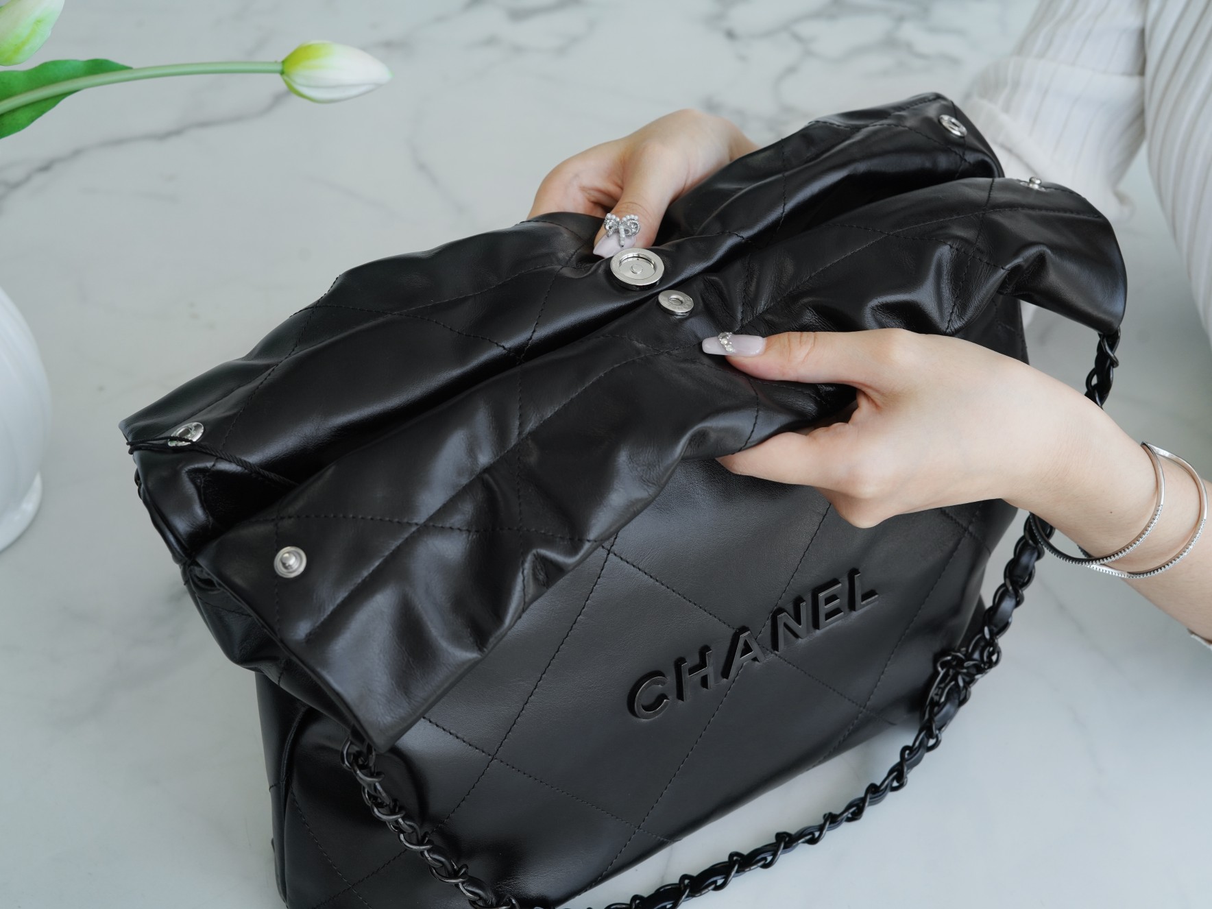 Chanel 22K 22 Bag, So Black, Full Black, Small  