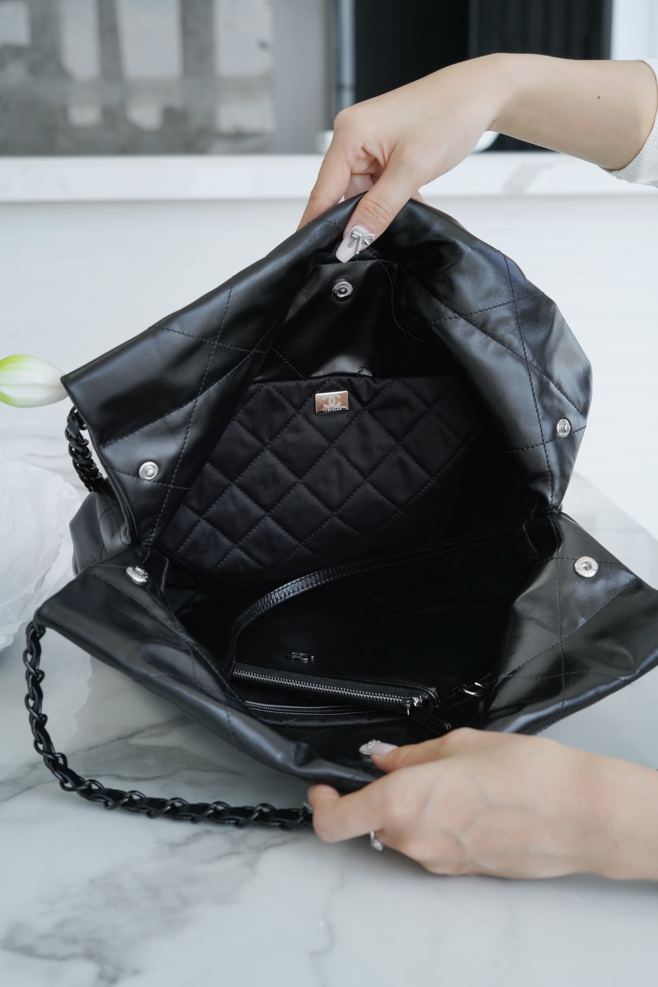 Chanel 22K 22 Bag, So Black, Full Black, Small  