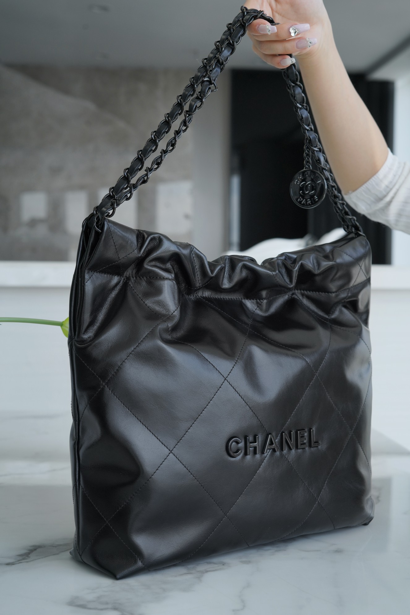 Chanel 22K 22 Bag, So Black, Full Black, Small  