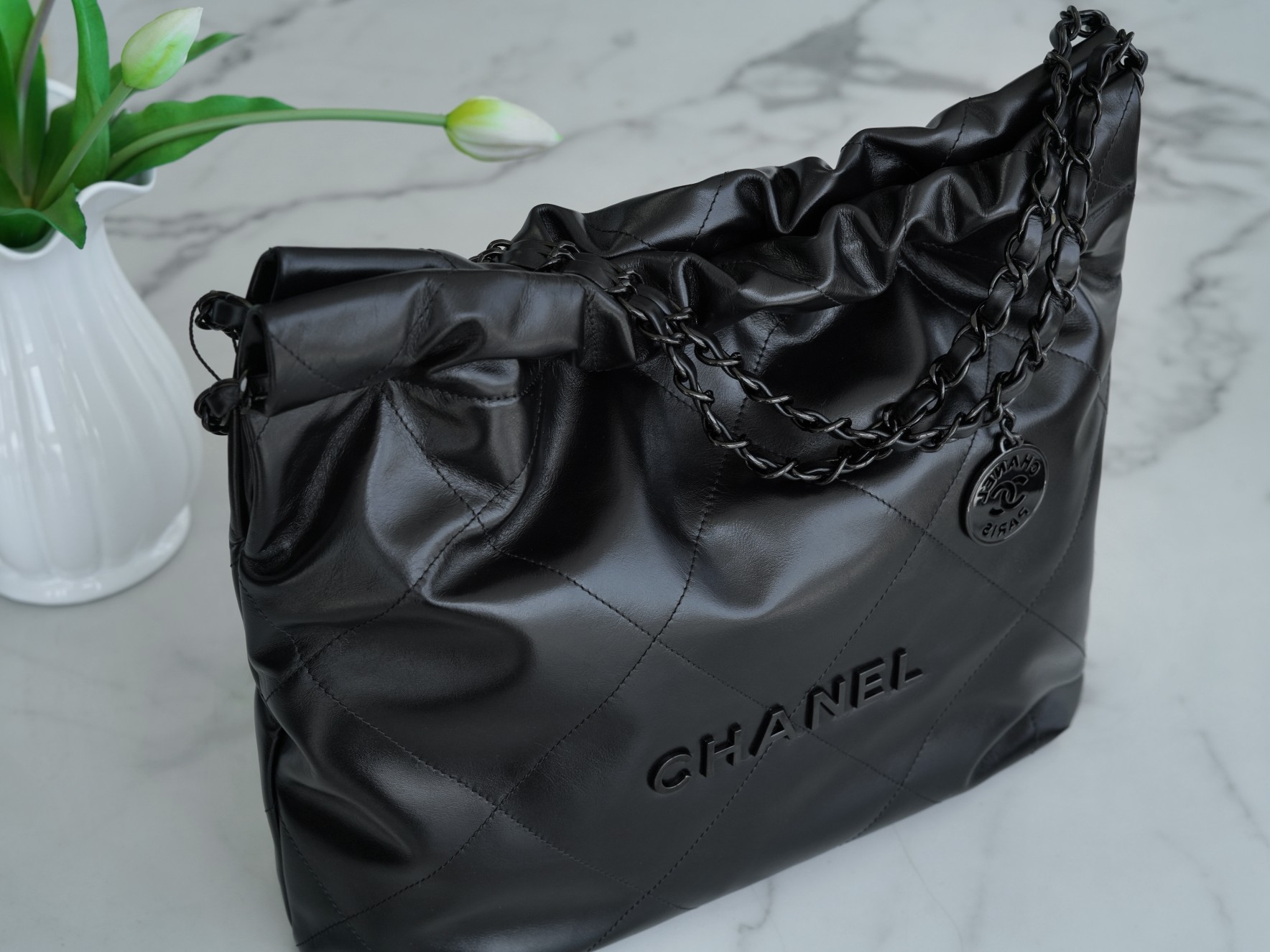 Chanel 22K 22 Bag, So Black, Full Black, Small  