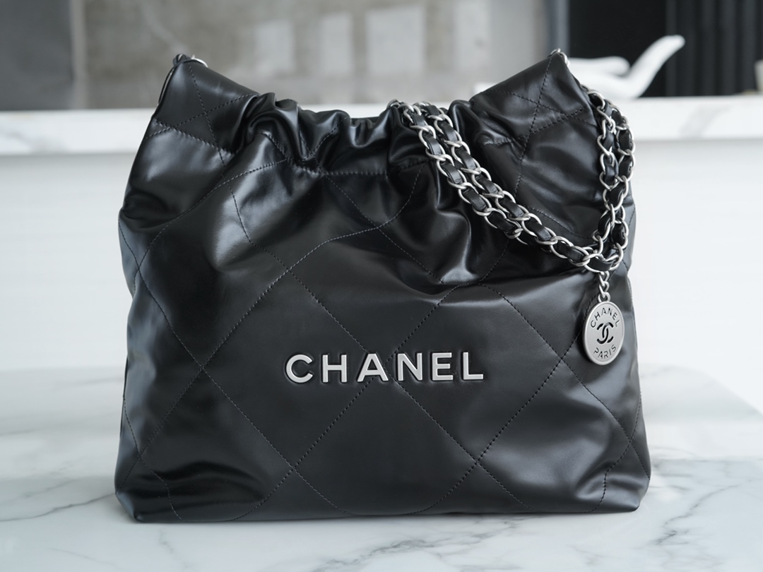 Chanel 22P Bag, Small, Black with Silver Hardware  