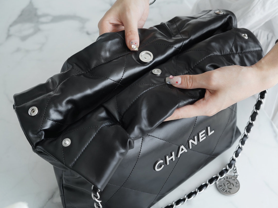 Chanel 22P Bag, Small, Black with Silver Hardware  