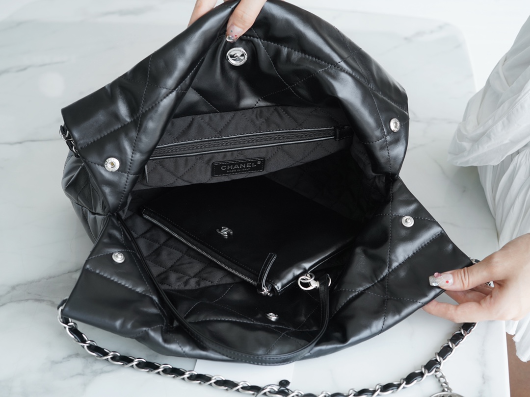 Chanel 22P Bag, Small, Black with Silver Hardware  