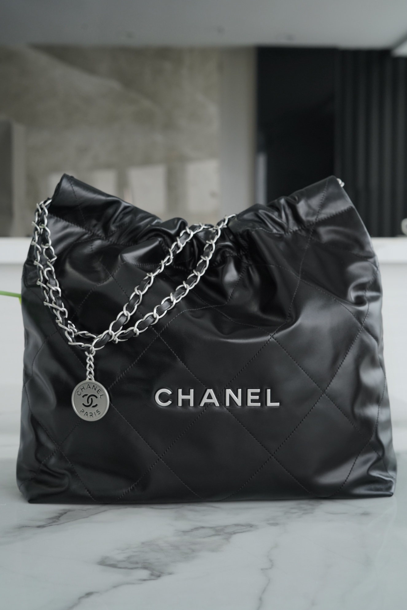 Chanel 22P Bag, Black with Silver Hardware, Medium  