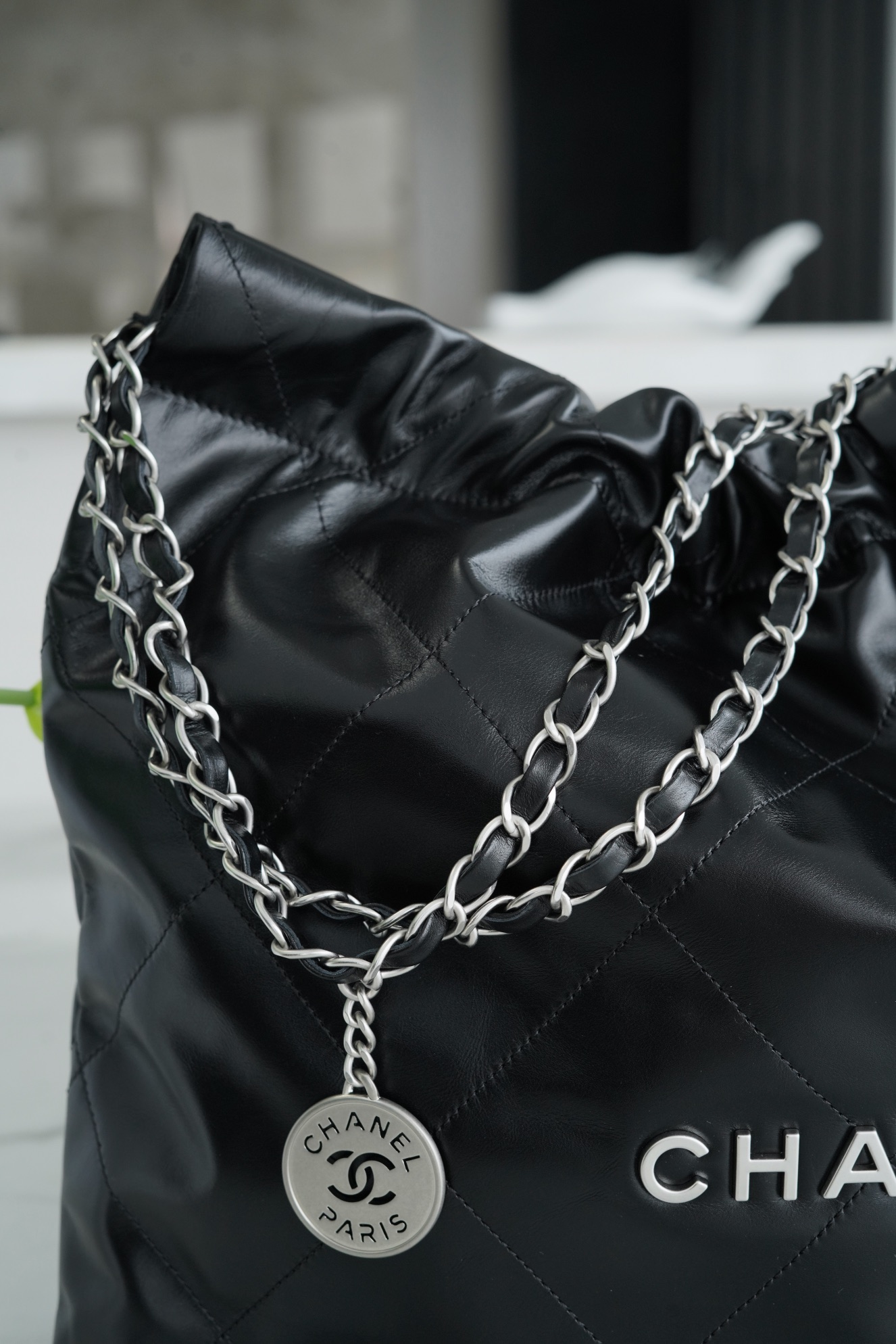 Chanel 22P Bag, Black with Silver Hardware, Medium  