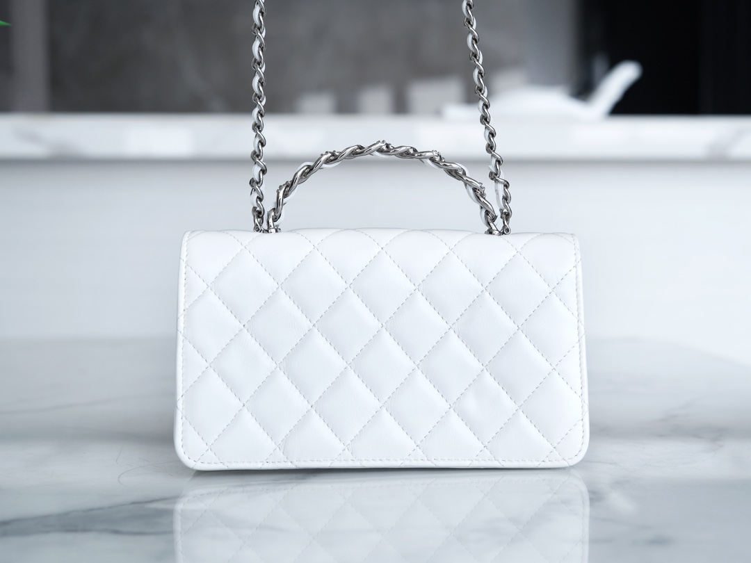 Chanel 23K Water Diamond Handle Accordion WOC, White, Leather  