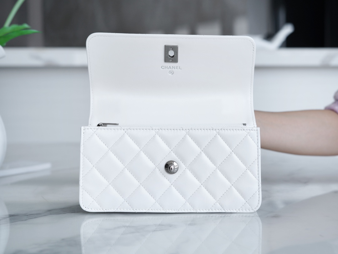 Chanel 23K Water Diamond Handle Accordion WOC, White, Leather  