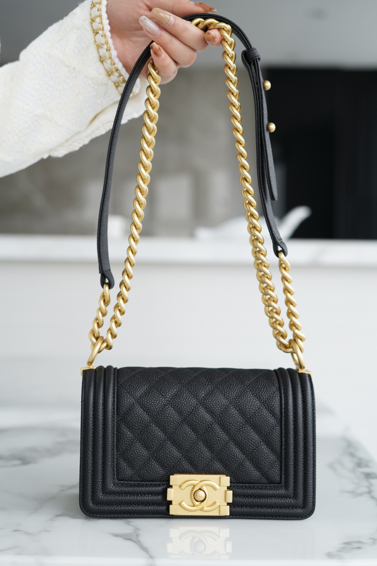 Chanel Leboy Large Ball Quilted Bag, Black Gold  