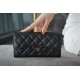 Classic Flap Long Wallet, Black Gold, Lambskin  