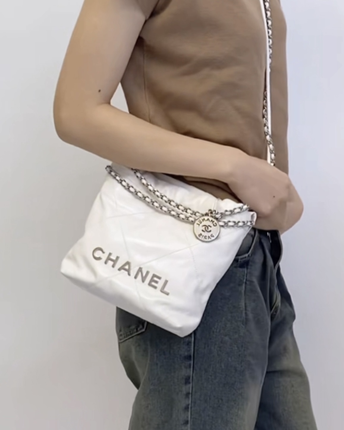 Chanel 23S 22 Mini Bag, Silver  