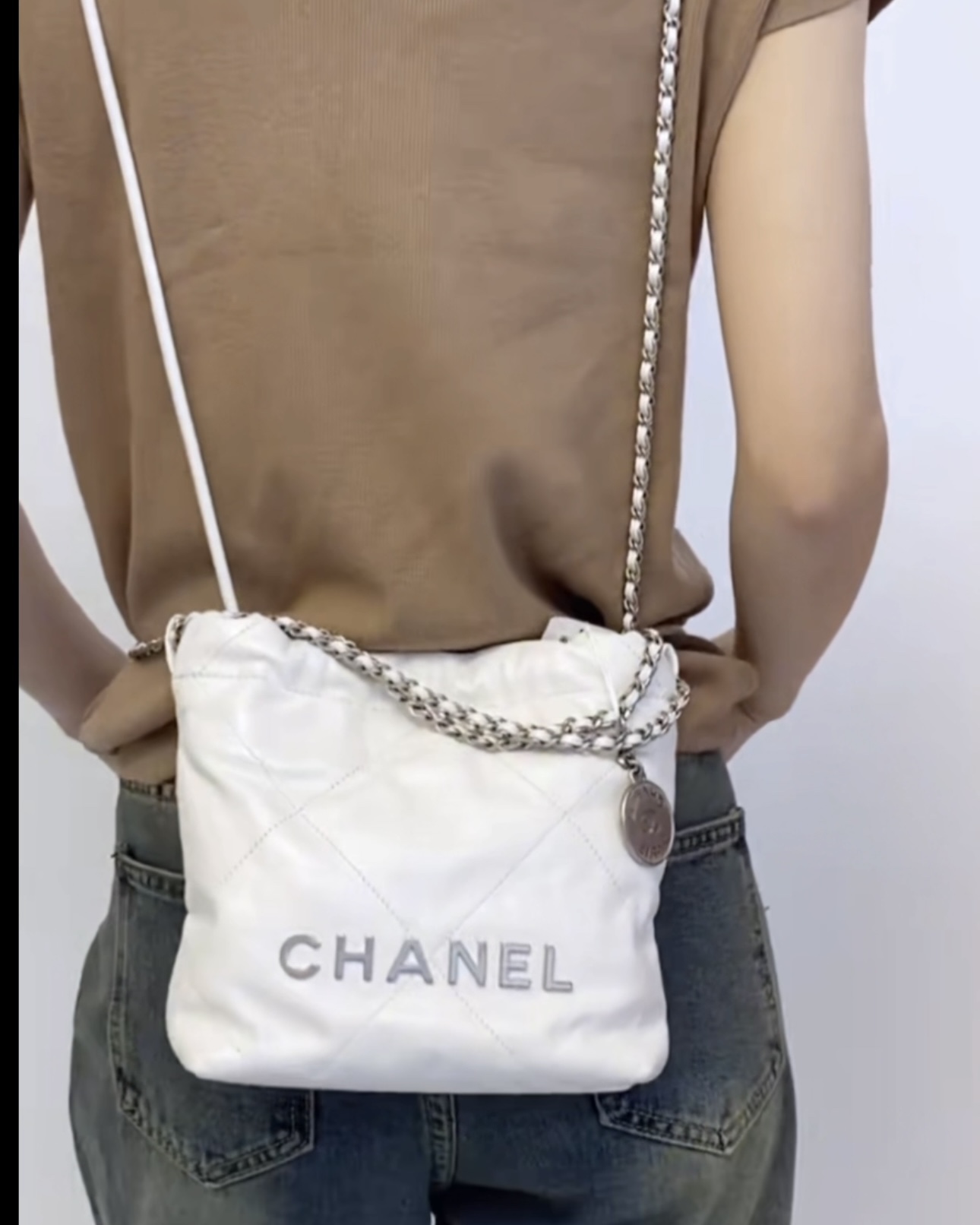 Chanel 23S 22 Mini Bag, Silver  