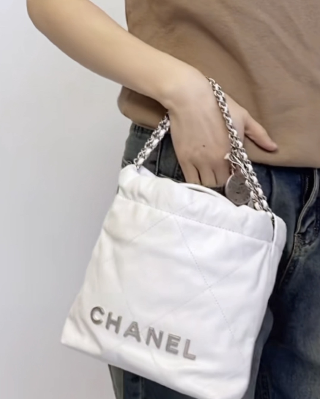 Chanel 23S 22 Mini Bag, Silver  