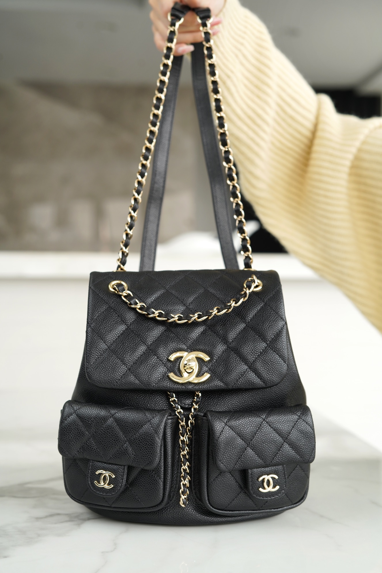 Chanel 23P Duma Backpack, Large, Black Leather  