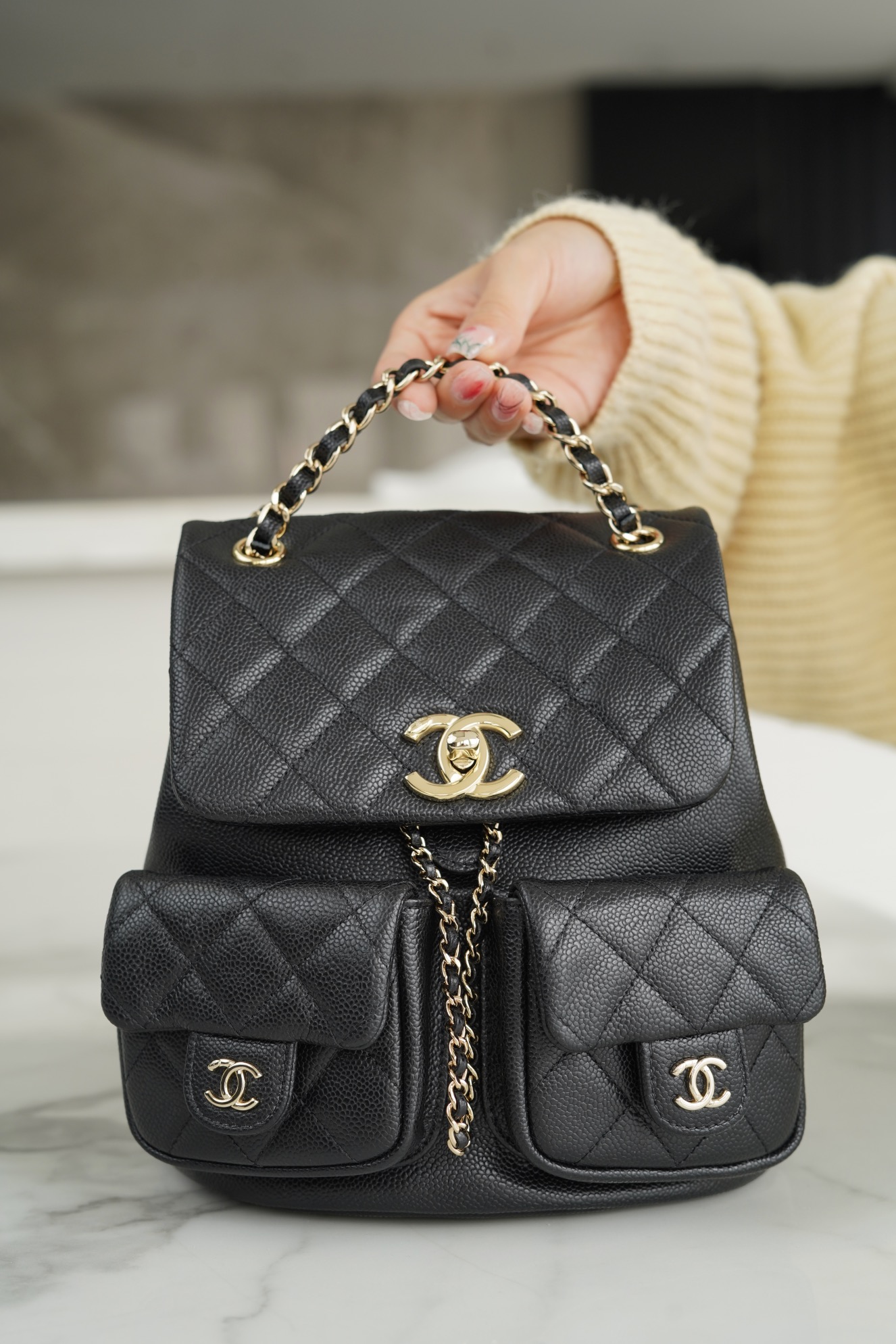 Chanel 23P Duma Backpack, Large, Black Leather  