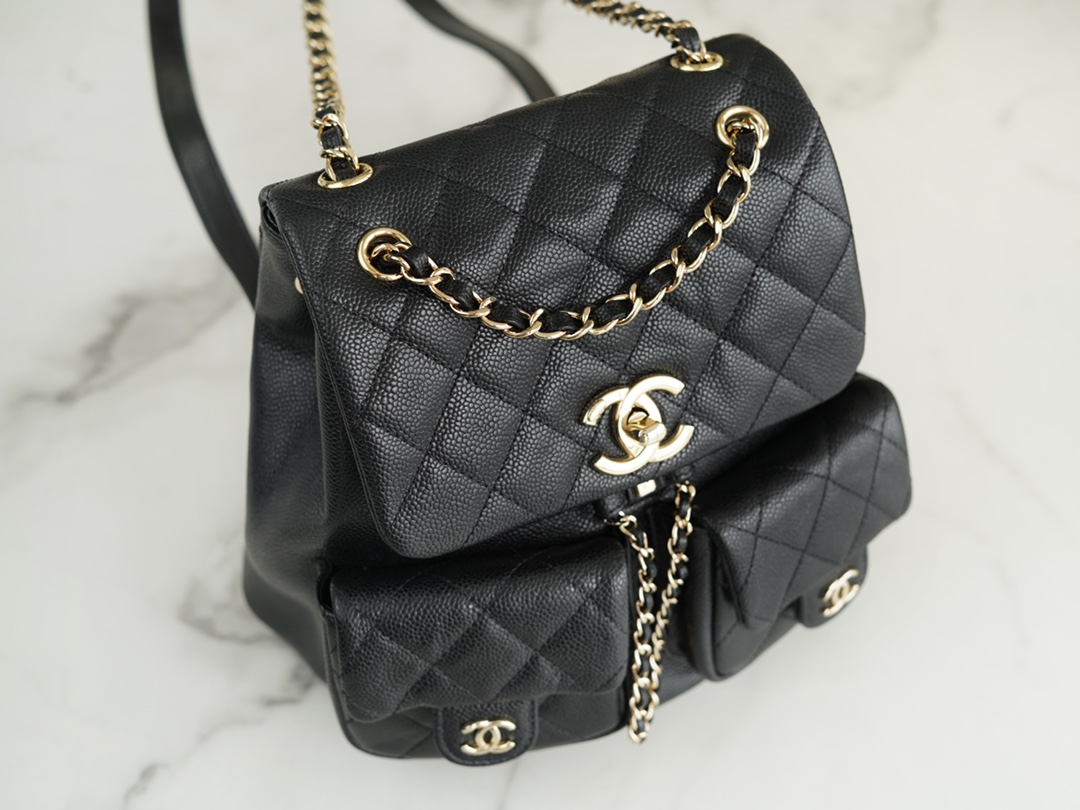 Chanel 23P Duma Backpack, Large, Black Leather  