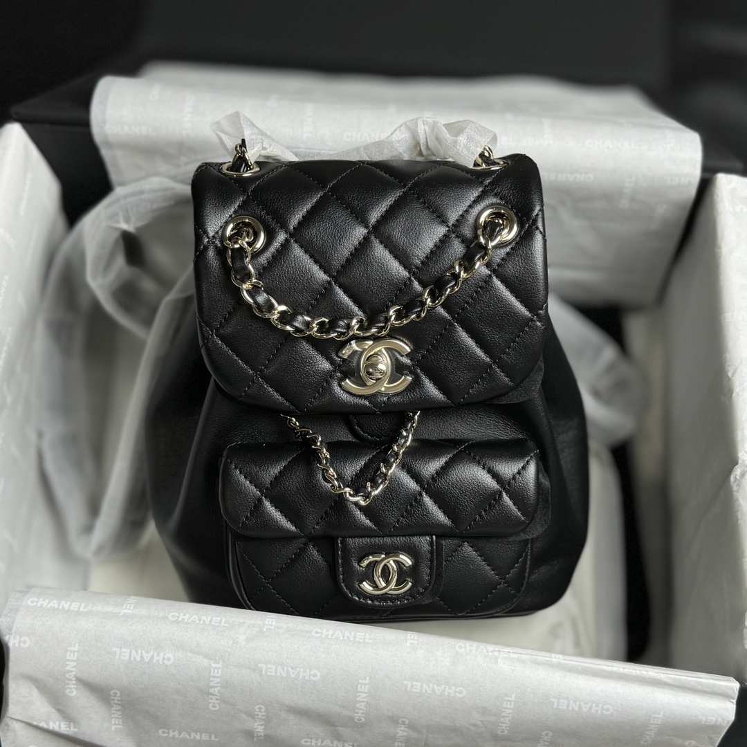 Chanel 24P Duma Backpack, Black, Calfskin  