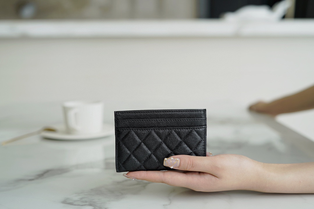 Chanel Leboy Card Holder, Classic Black Gold, Quilted Grain Calfskin  