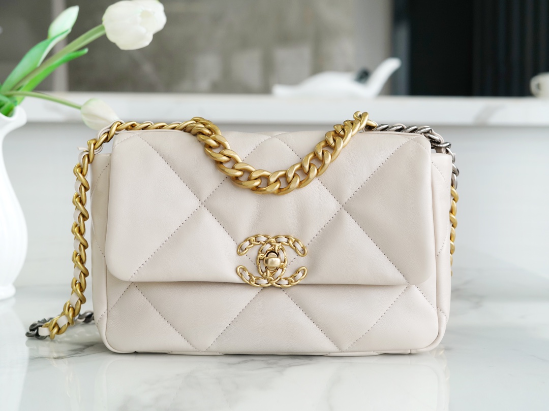 Chanel 19 Bag, Small, Beige, Lambskin  